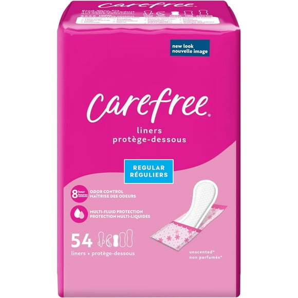 Carefree Panty Liners, Regular Liners, Wrapped, Unscented, 54ct (Packaging May Vary)