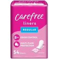 thumbnail image 1 of Carefree Panty Liners for Women, Regular, Wrapped, Unscented, 54ct | Pantiliners, Carefree Liners, Daily Liners for Women, Light Periods and Leaks, 8-Hour Odor Control | 54ct (Packaging May Vary), 1 of 6