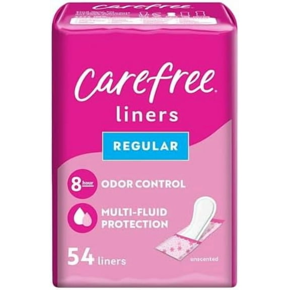 Carefree Panty Liners for Women, Regular, Wrapped, Unscented, 54ct | Pantiliners, Carefree Liners, Daily Liners for Women, Light Periods and Leaks, 8-Hour Odor Control | 54ct (Packaging May Vary)