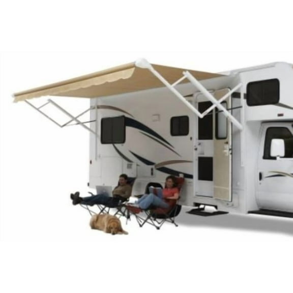 Carefree RV QJ198D8D RV Patio Manual Awning, Black/ Gray Dune Stripes