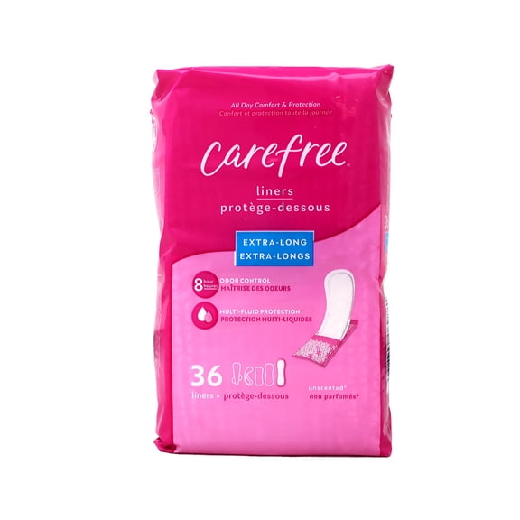 Carefree Regular Panty Liners, Extra Long, Unscented, 8 Hour Odor Control, 36 Ct - 2 Pack