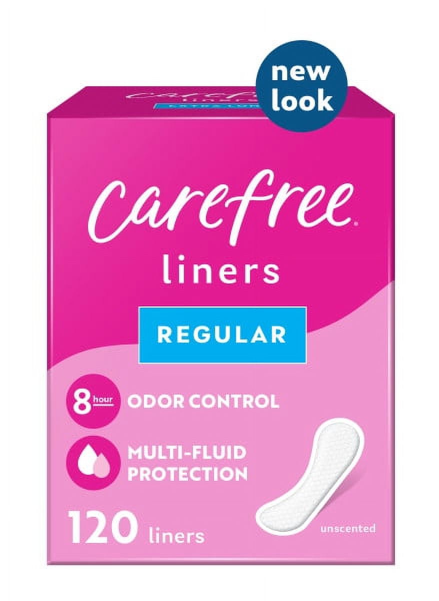 CAREFREE® Panty Liners, Regular, Flat, Unscented, 8 Hour Odor Control, 120ct