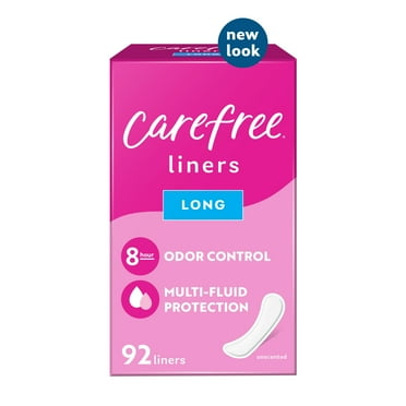 Carefree Regular Panty Liners, Long, Flat, Unscented, 8 Hour Odor Control, 92 Ct