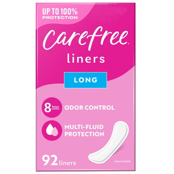 Carefree Panty Liners for Women, Long, Unwrapped, Unscented (92 Count)