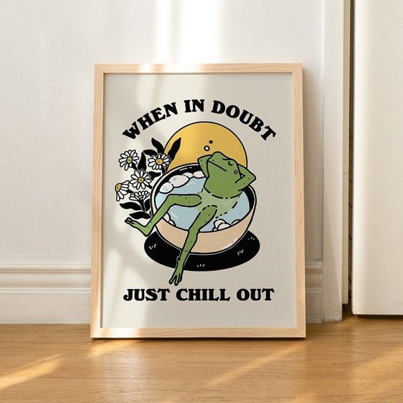 Carefree Retro Frog Bathroom Poster, Unframed Paper Poster 8x10in