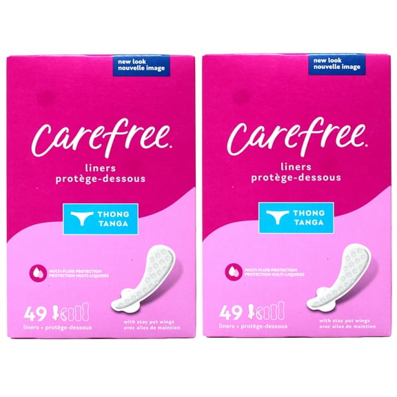 Carefree Thong Pantiliners Regular Unscented With Wings, 49 Ea, 2 Pack