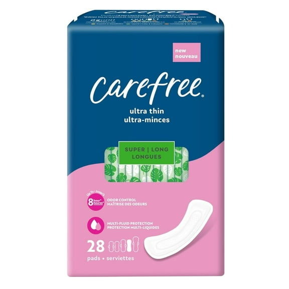 Carefree Ultra Thin Pads for Women, Super/Long Pads Without Wings, 84ct (3 Packs of 28ct) | Carefree Feminine Care, Period Care & Postpartum | 84ct (3 Packs of 28ct)