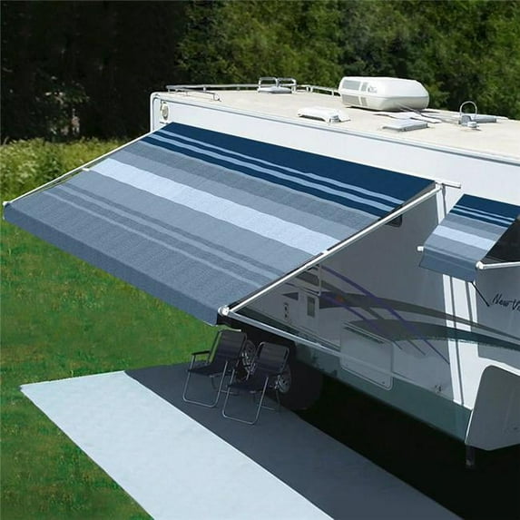 Carefree of Colorado CCO350968E25 Freedom 2.44M Dune Stripe Ocean Blue Patio Awning with White Weather Cover