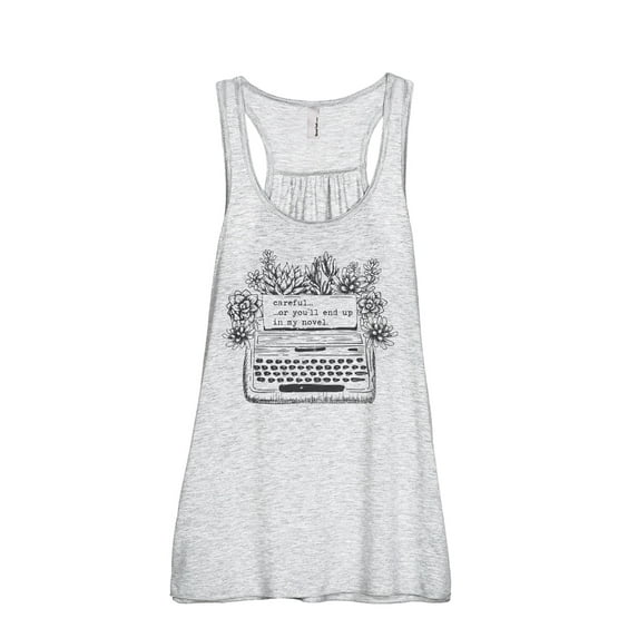 Careful Or You'll End Up In My Novel Women's Fashion Sleeveless Flowy Racerback Workout Yoga Tank Top Sport Grey X-Large