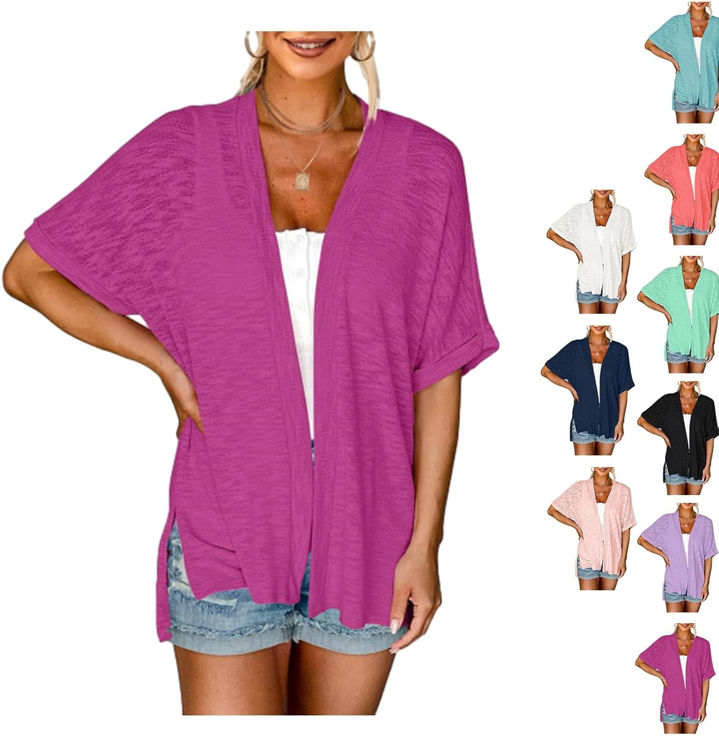 Short sleeves plain cardigan main image 1