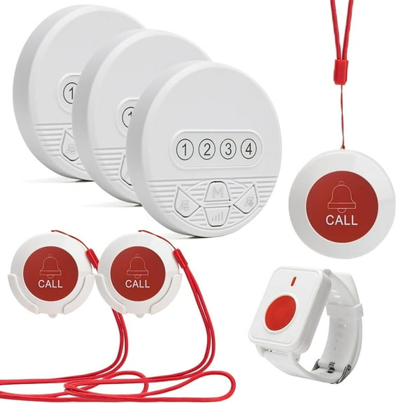 Caregiver Call Button Nurse Call System Alert Button for Seniors at Home Call Bell with LED Number Display for Elderly / Patient / Disabled at Home / Hospital / Clinic (SJ-CP4+HG1+SW-3+3+1)