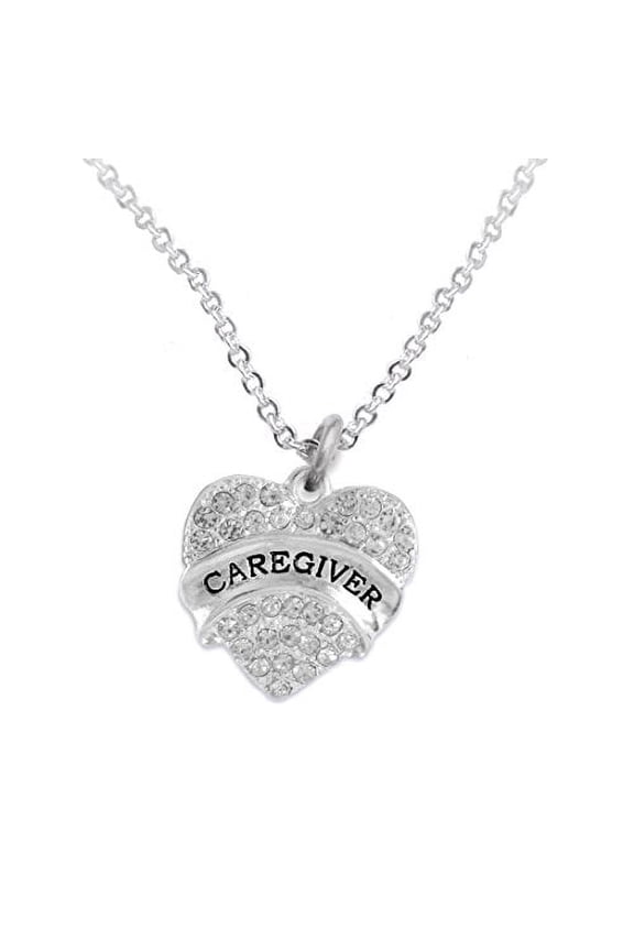 Caregiver , Genuine Austrian Cut Crystal Heart, The Perfect Gift, On A  Adjustable Cable Chain Necklace,  Hypoallergenic-Safe, No Nickel, Lead, Or Cadmium in The Metal. 