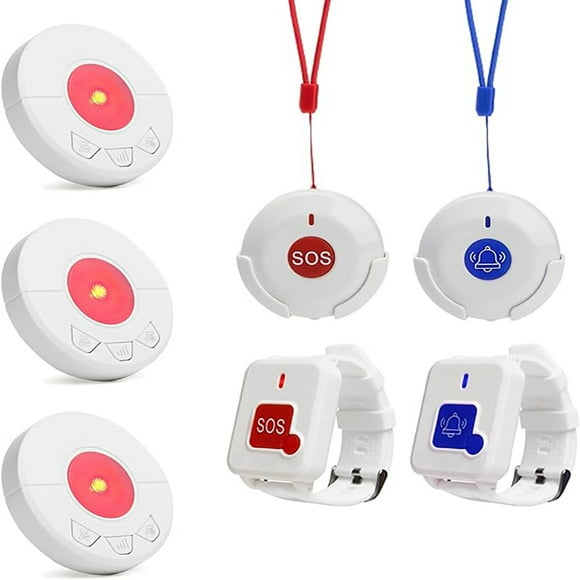 Caregiver Pager Alert Button for Seniors at Home Medical Alert That Calls Famiy for Home / Elderly / Patient / Disabled 3 Plugin Receiver + 4 Emergency Button for Elderly