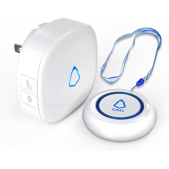 Caregiver Pager Wireless Call Button for Elderly/Senior at Home, 1 Receiver + 1 Button, Medical Life Alert Necklace System for Patients, Disabled, Nurses, Emergency Bell Fall Monitor Devices