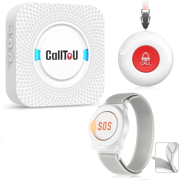 Caregiver Pager Wireless Call Button Nurse Alert System 500+ Feet for Home/Elderly/Patient/Disabled 06WS (1 Receiver 1 Round Watch Button(3 Piece))