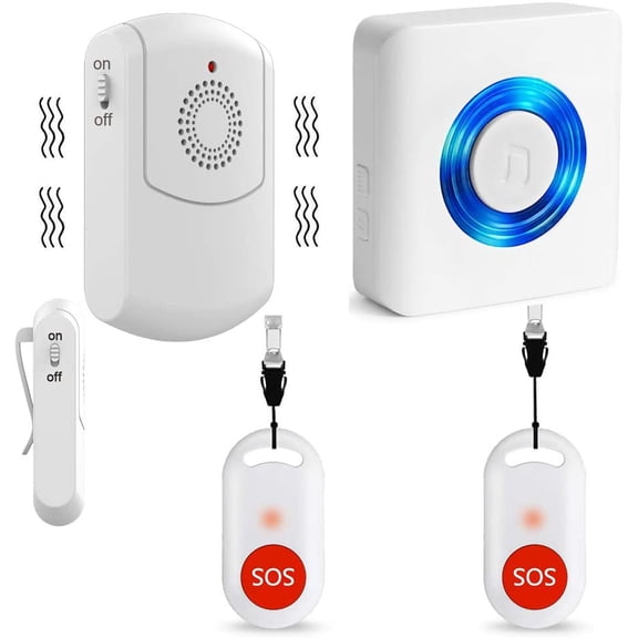 Caregiver Pager Wireless Call Button Personal Alert System for Home Elderly, Nurse Calling System with Portable Receiver and Emergency Button (1 Portable+1 Plug in Pager 2 Transmitter)
