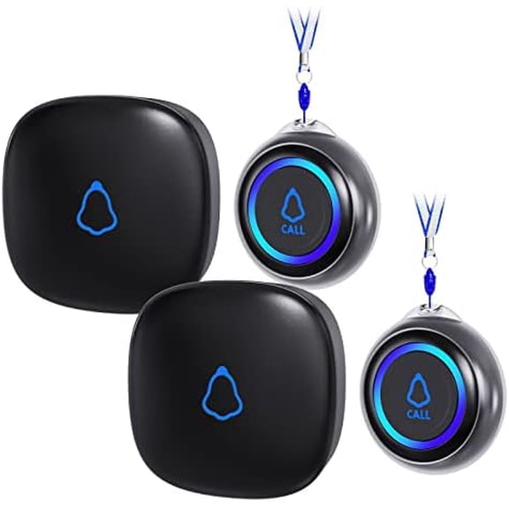 Caregiver Pager, Wireless Call Button for Seniors/Elderly at Home, 2 SOS Buttons + 2 Receivers Medical Life Alert System, Emergency Panic Call Bell, Nurse Calling & Patient Assistance Alarm