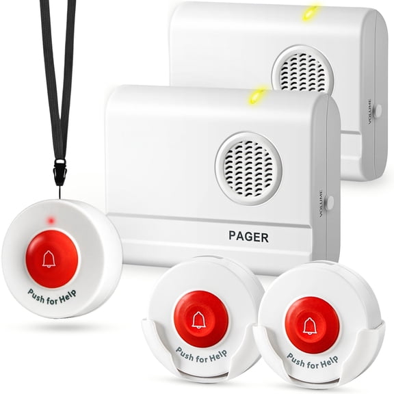 Caregiver Pager Wireless Nurse Call Button For Home Monitoring Alert System Portable Alarm Bell Seniors Patients Emergency 3 Buttons 2 Pagers