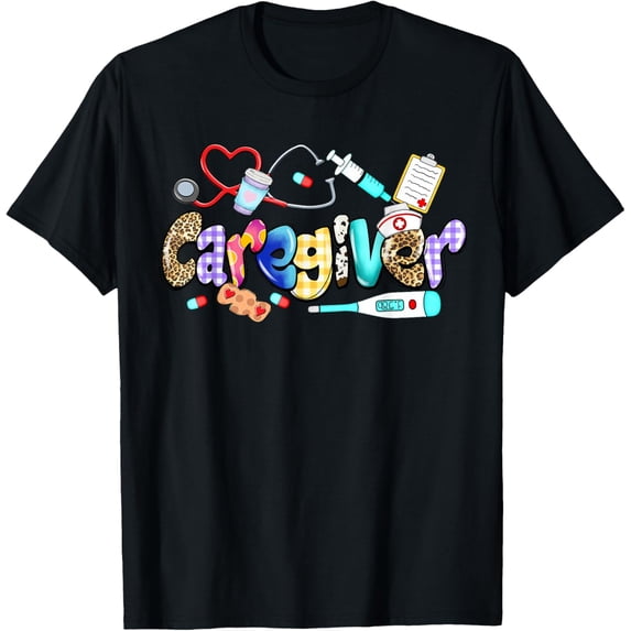 Caregiver Stethoscope Leopard Funny Caregiver Life Gifts T-Shirt