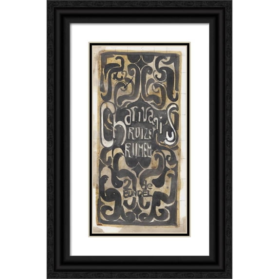 Carel Adolph Lion Cachet 11x18 Black Ornate Wood Framed Double Matted Museum Art Print Titled - Design for Book Band for Charivaris ’Ruize-Rijmen, 2Nd Bundle (1874)