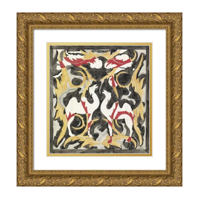 Carel Adolph Lion Cachet 12x13 Gold Ornate Wood Frame and Double Matted Museum Art Print Titled - Design for a Tile Tableau with Two Camels (1874)
