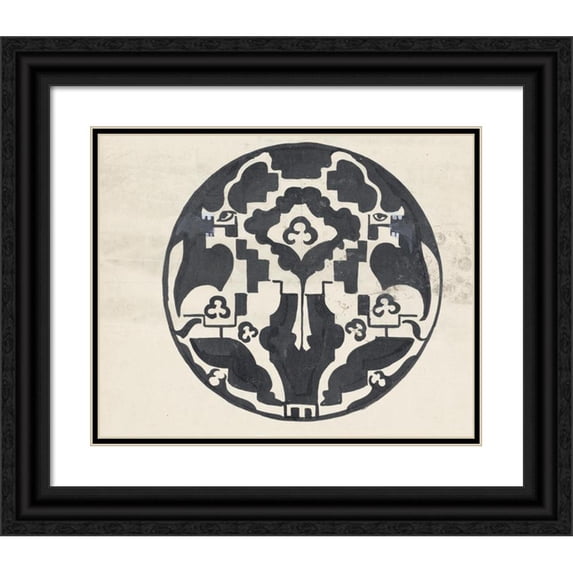 Carel Adolph Lion Cachet 14x12 Black Ornate Wood Framed Double Matted Museum Art Print Titled: Design for a Plate with Two Stylized Animals (1874)