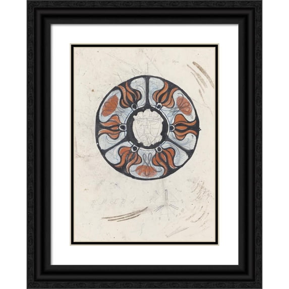 Carel Adolph Lion Cachet 14x18 Black Ornate Wood Framed Double Matted Museum Art Print Titled - Design for a Memorial Board with W and a Coat of Arms (1874)