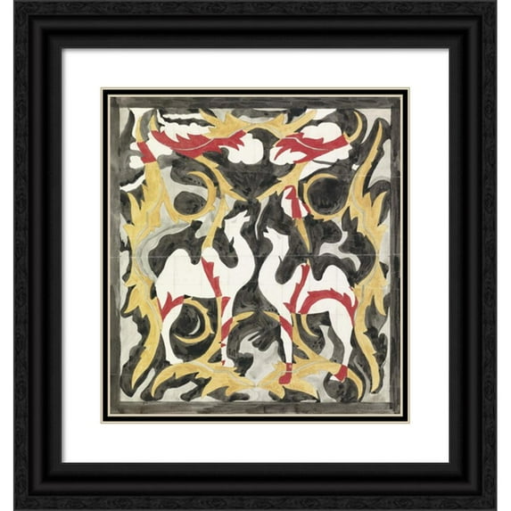 Carel Adolph Lion Cachet 15x16 Black Ornate Wood Framed Double Matted Museum Art Print Titled - Design for a Tile Tableau with Two Camels (1874)