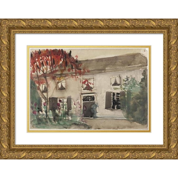 Carel Adolph Lion Cachet 18x14 Gold Ornate Wood Frame and Double Matted Museum Art Print Titled - House with Front Garden and Red Tree (1874 - 1945)