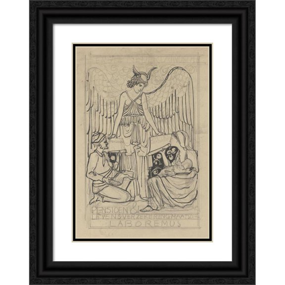 Carel Adolph Lion Cachet 18x24 Black Ornate Framed Double Matted Museum Art Print Titled: Design for an Advertisement for the First Dutch Pension and Life Insurance Company
