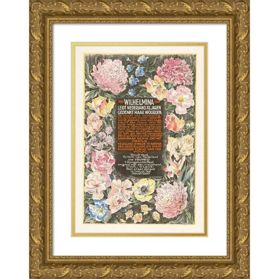 Carel Adolph Lion Cachet 18x24 Gold Ornate Framed and Double Matted Museum Art Print Titled - Poster on the Occasion of the Forty -Year Anniversary of Queen Wilhelmina of the Netherlands (19