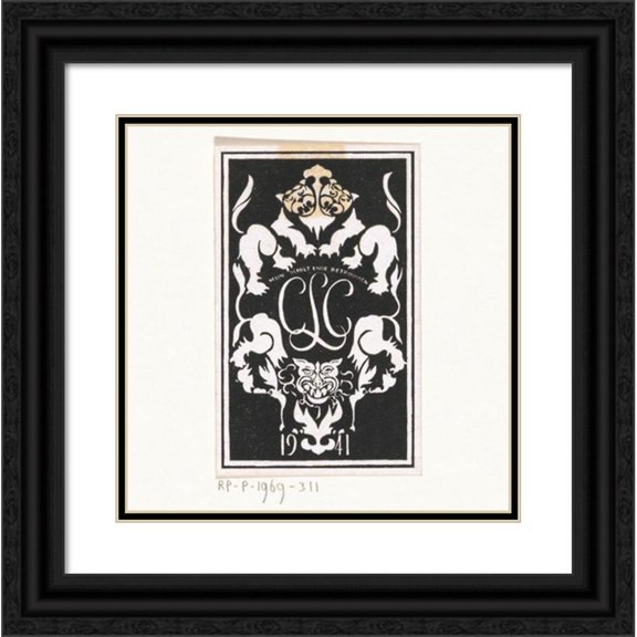 Carel Adolph Lion Cachet 20x20 Black Ornate Framed Double Matted Museum Art Print Titled: Ex Libris by Carel Lion Cachet (1941)