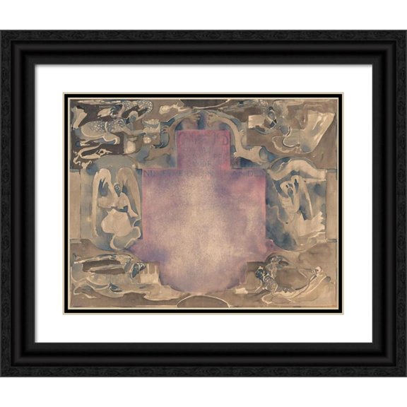 Carel Adolph Lion Cachet 24x20 Black Ornate Framed Double Matted Museum Art Print Titled: Design for a Certificate of the Dutch Society for Industry and Trade (1874)