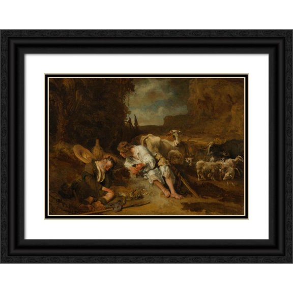 Carel Fabritius 24x18 Black Ornate Framed Double Matted Museum Art Print Titled: Mercury, Argus, and Io (circa 1645-1647)