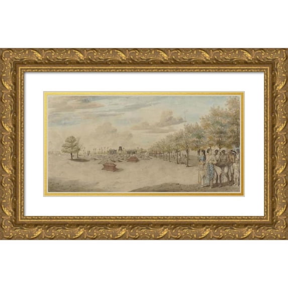 Carel Frederik Reimer 14x9 Gold Ornate Wood Frame and Double Matted Museum Art Print Titled - Cemetery with Funeral Procession in India (1773 - 1775)