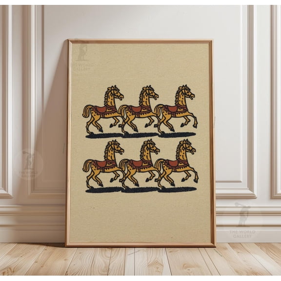 Carel Horses Pattern Vintage Fairground Art Linocut Style Poster, Unframed Poster