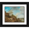 thumbnail image 1 of Carel van Falens 14x12 Black Ornate Wood Framed Double Matted Museum Art Print Titled: A Riding Party Taking Refreshments in a River Landscape, 1 of 5