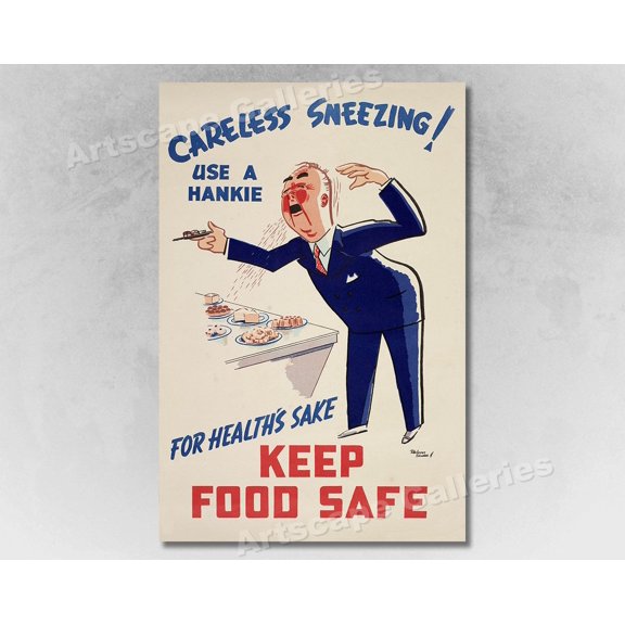 Careless Sneezing 1940s Unusual Vintage Health, Unframed Poster