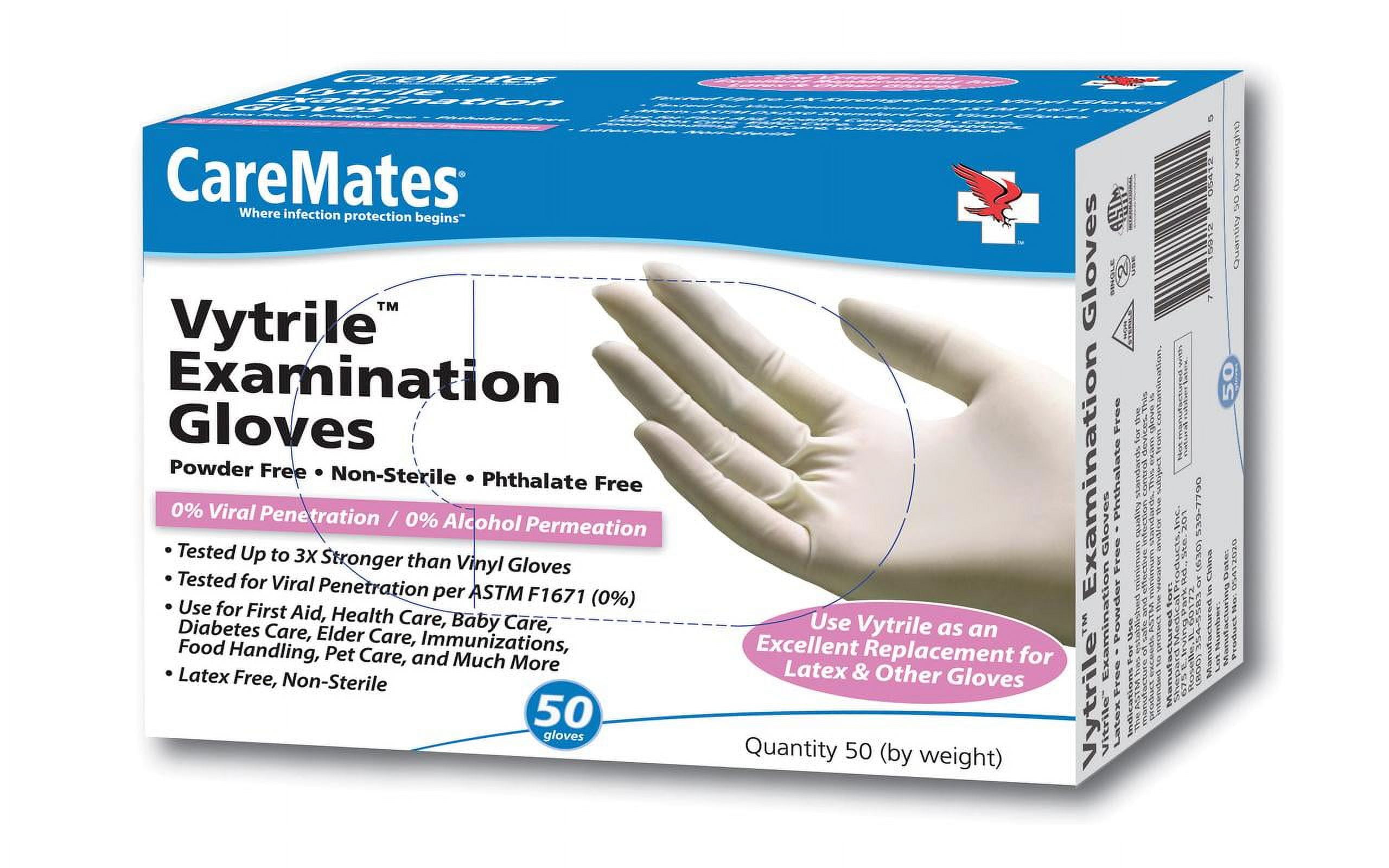 Caremates Nitrile Examination Gloves, Latex & Powder Free, Large, 50 ct 20 Pack