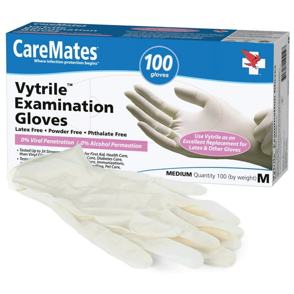 Caremates Vytrile Examination Latex Free Gloves, Medium, 100ct, 6-Pack
