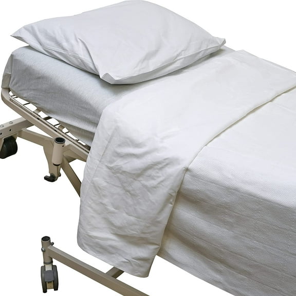 Careoutfit All in One Hospital Bed in a Bag, Top Sheet, Bottom Sheet, Pillow Case and Blanket, White Premium
