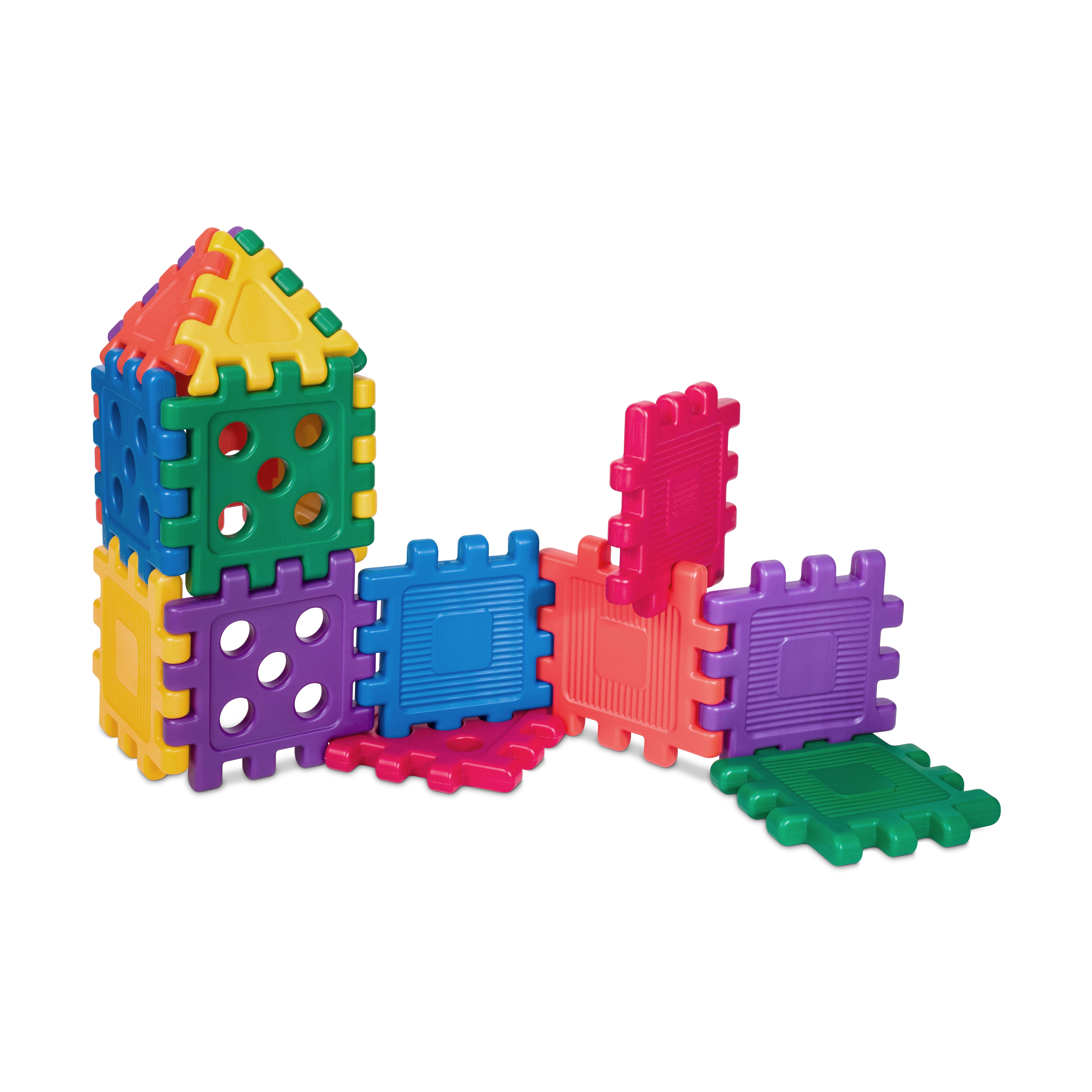 Bright Multicolor Molded Plastic Building Block Set - 16 Pieces