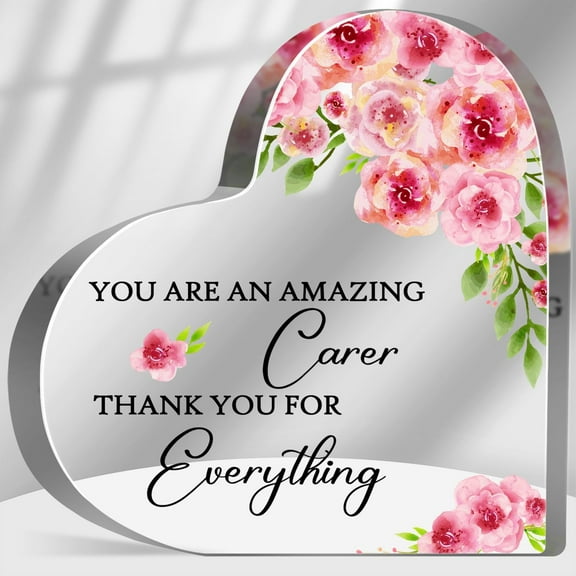 Carer Appreciation Gifts, Thank You Gifts, Thank You Presents for Carer, Funny Thank You Carer Sign Acrylic Heart for Table Desk