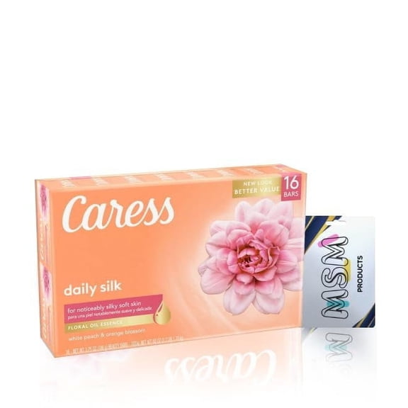 Caress Bar Soap Daily Silk 3.75 Ounce -NEW VERSION-White Peach & Orange Blossom (16PK)