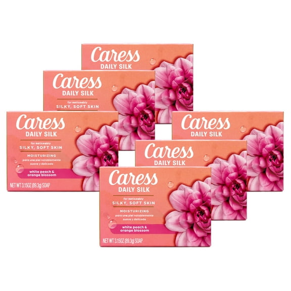 Caress Daily Silk White Peach & Orange Blossom Moisturizing Beauty Bar Soap, 3.15 OZ - 6 Pack