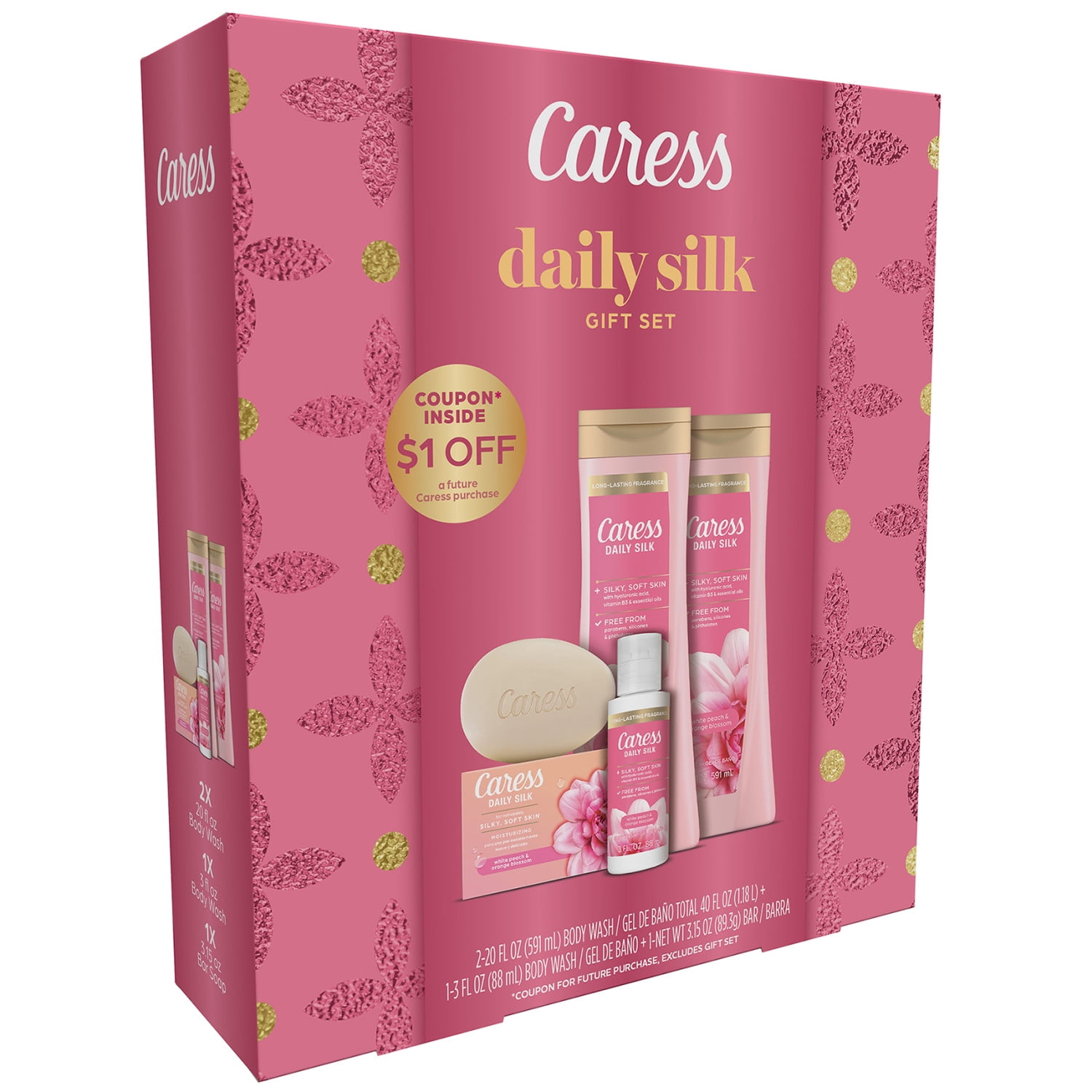 Walmart Deals of Caress Daily Silk Bodywash and Bar Soap Skincare Gift Set, 4 Piece