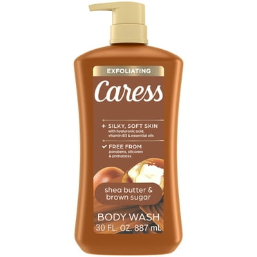 Caress Exfoliating Body Wash for Women, Shea Butter & Brown Sugar Shower Gel for All Skin 30 fl oz