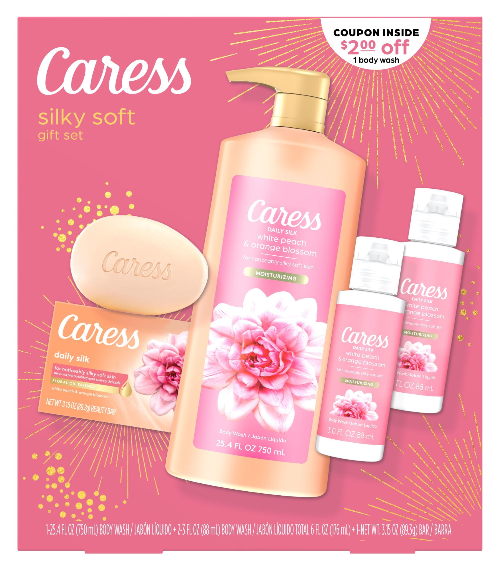 Caress Daily Silk Female Gift Pack: 25.4oz Body Wash, Bar Soap & Travel  Size for All Skin Types