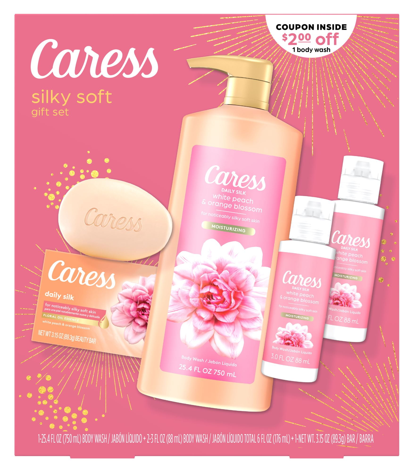 Caress Daily Silk Female Gift Pack 25.4oz Body Wash, Bar Soap & Travel
