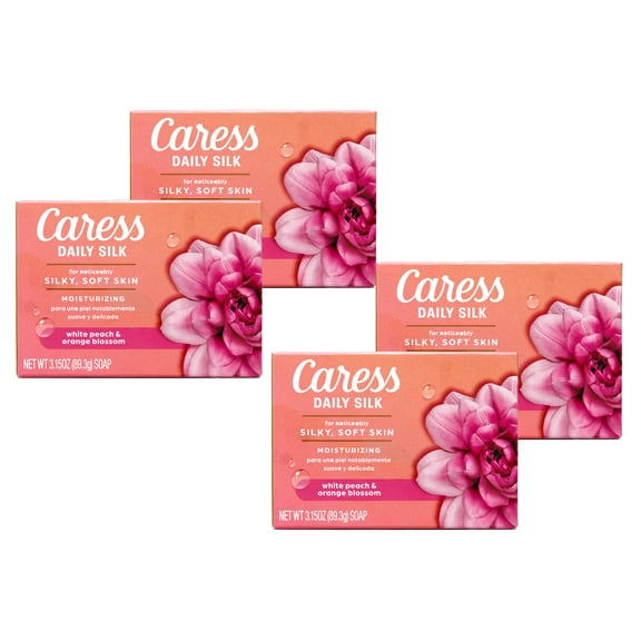 Caress Daily Silk White Peach & Orange Blossom Moisturizing Beauty Bar Soap, 3.15 OZ - 4 Pack